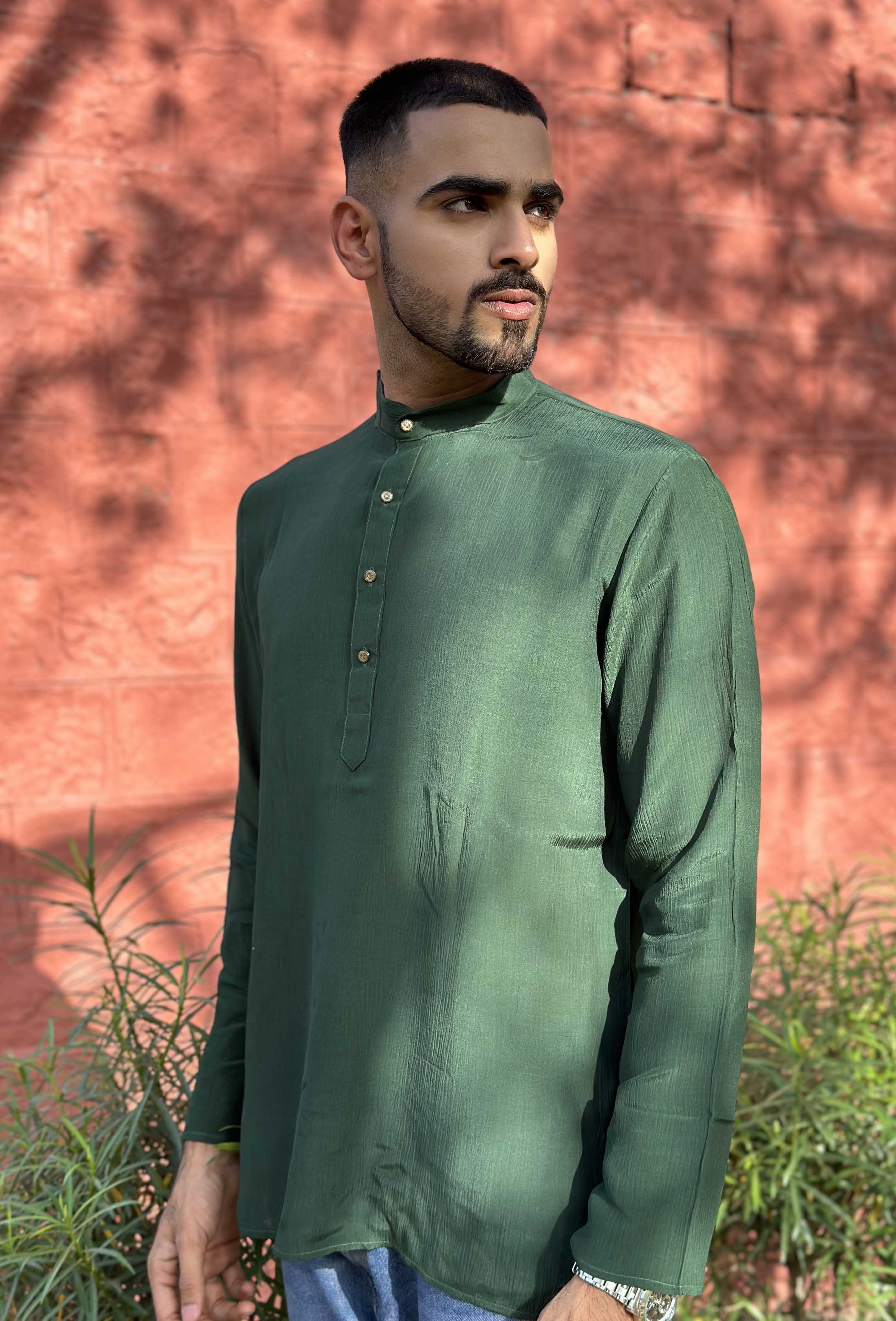 Bottle Green  Short Kurta